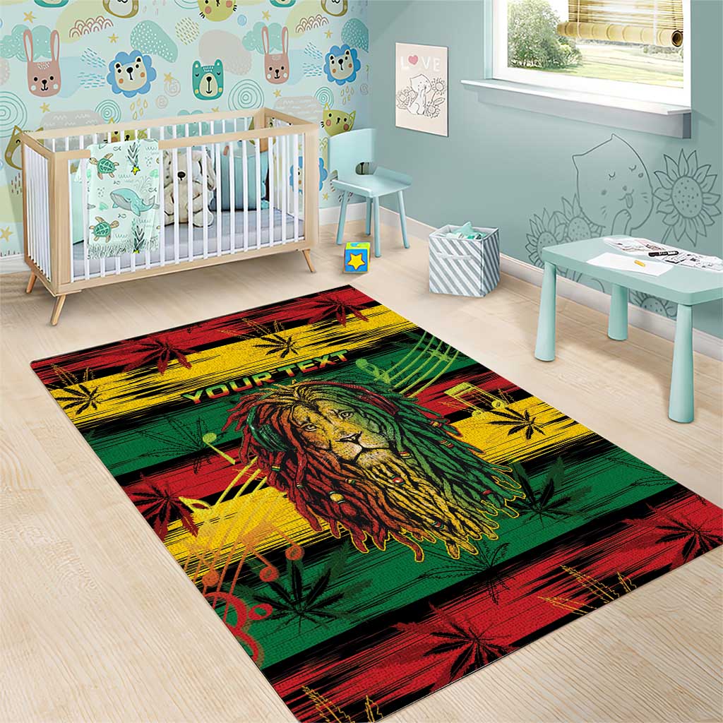 Personalised Rastafarian Lion Area Rug Cannabis Leaf Pattern LT15
