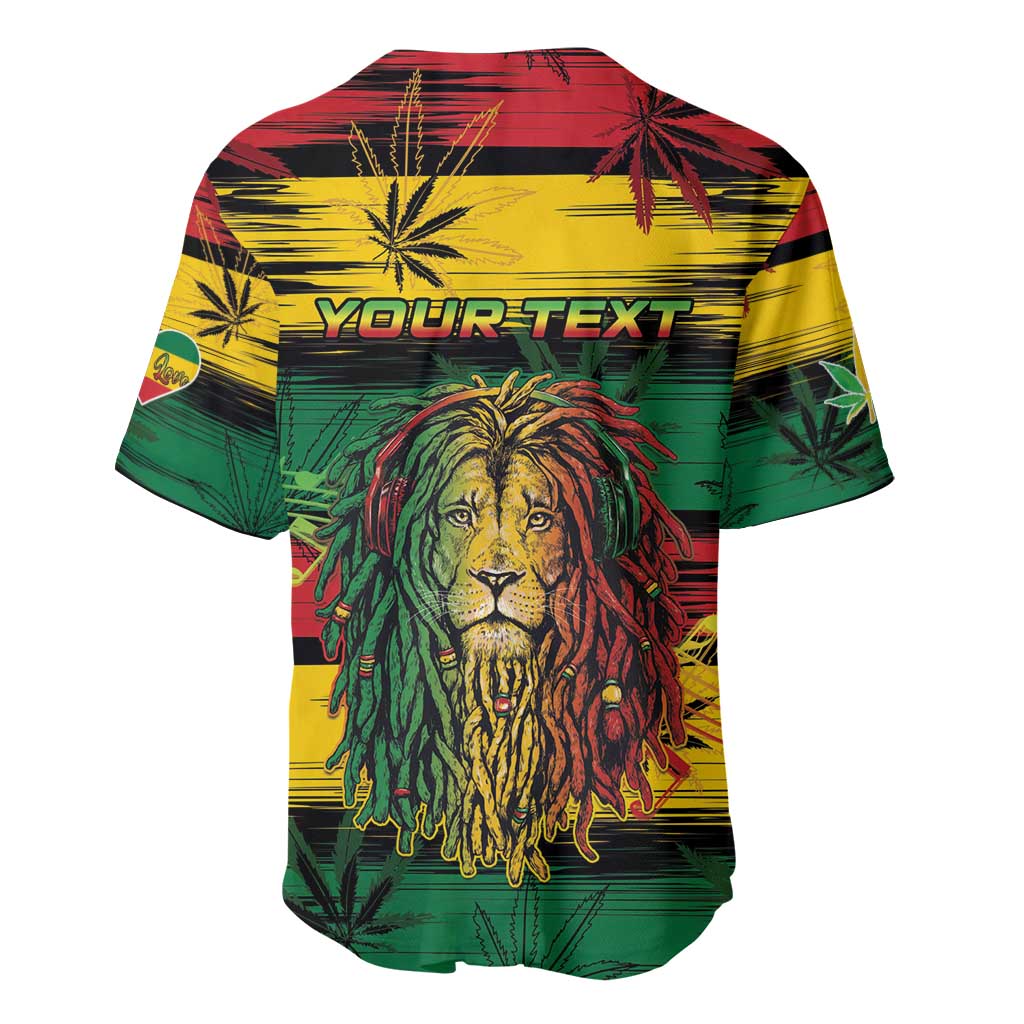 Personalised Rastafarian Lion Baseball Jersey Cannabis Leaf Pattern LT15