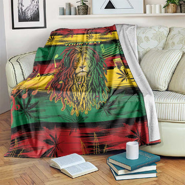 Personalised Rastafarian Lion Blanket Cannabis Leaf Pattern LT15