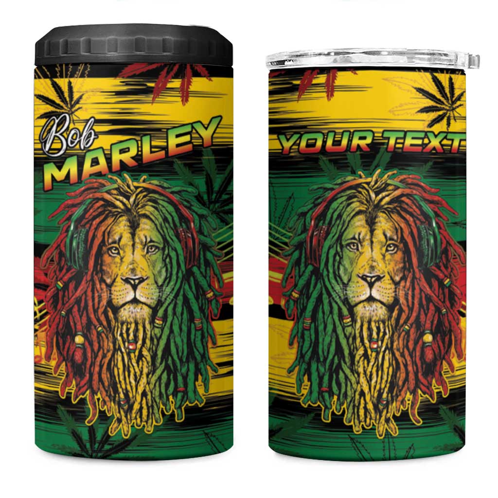 Personalised Rastafarian Lion 4 in 1 Can Cooler Tumbler Cannabis Leaf Pattern LT15