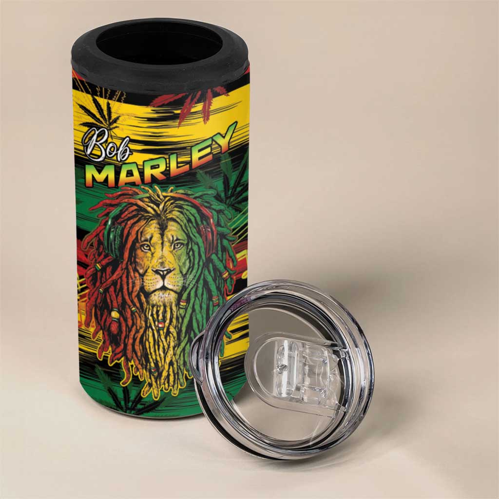 Personalised Rastafarian Lion 4 in 1 Can Cooler Tumbler Cannabis Leaf Pattern LT15