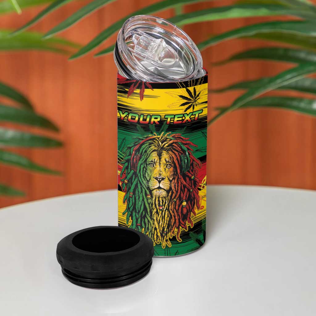 Personalised Rastafarian Lion 4 in 1 Can Cooler Tumbler Cannabis Leaf Pattern LT15
