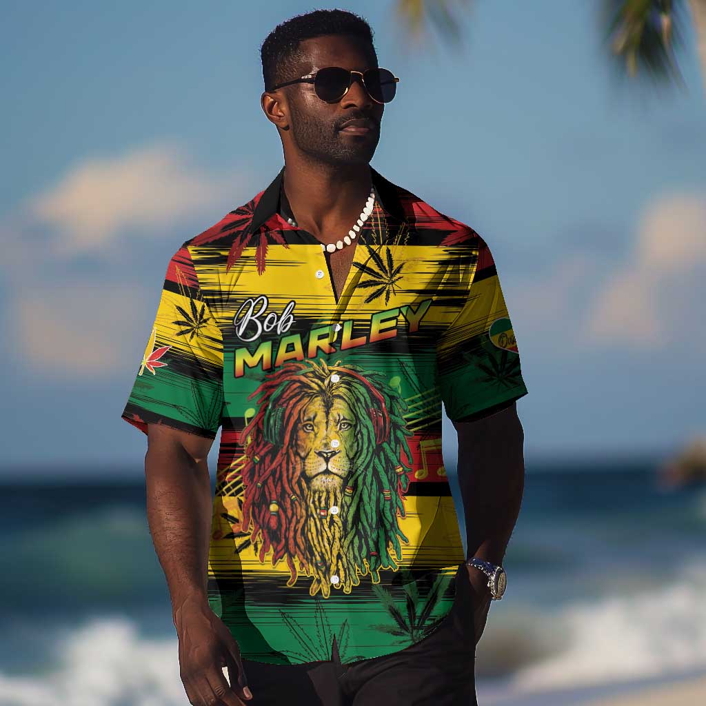 Personalised Rastafarian Lion Hawaiian Shirt Cannabis Leaf Pattern LT15