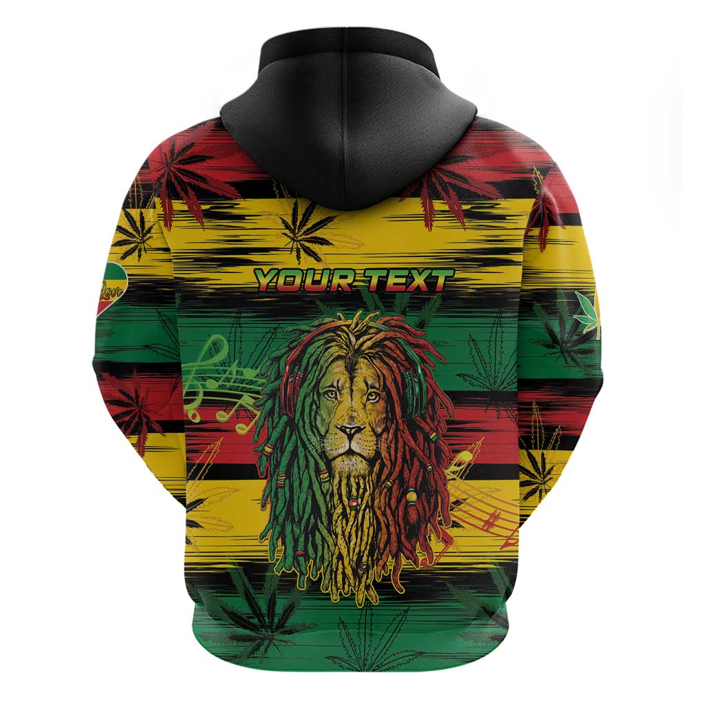 Personalised Rastafarian Lion Hoodie Cannabis Leaf Pattern LT15