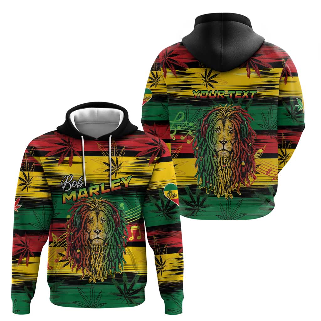 Personalised Rastafarian Lion Hoodie Cannabis Leaf Pattern LT15