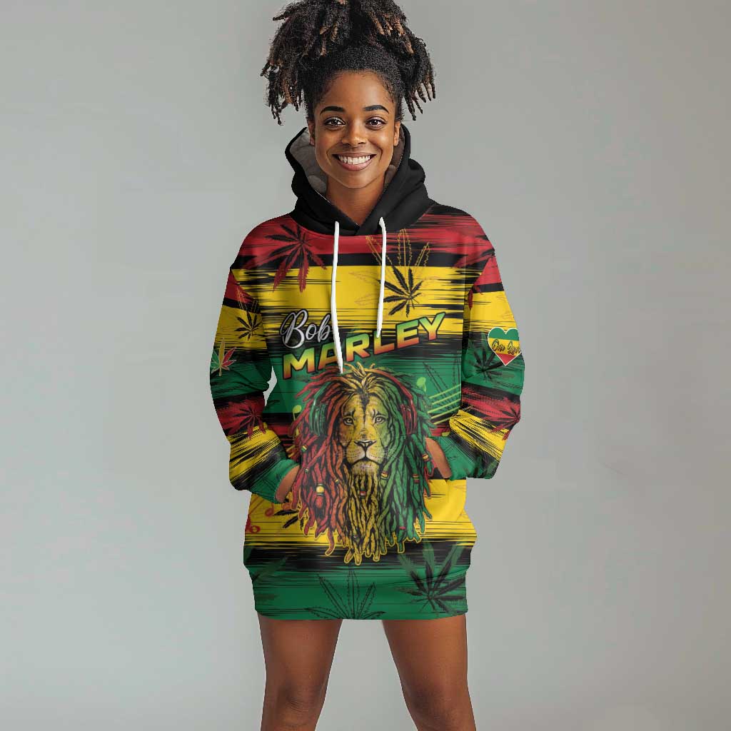 Personalised Rastafarian Lion Hoodie Dress Cannabis Leaf Pattern LT15