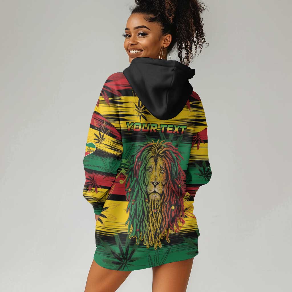 Personalised Rastafarian Lion Hoodie Dress Cannabis Leaf Pattern LT15