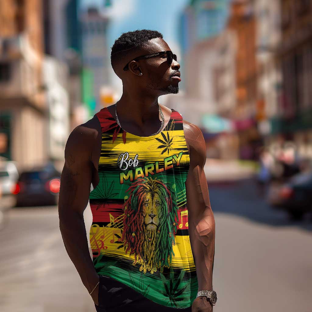 Personalised Rastafarian Lion Men Tank Top Cannabis Leaf Pattern LT15