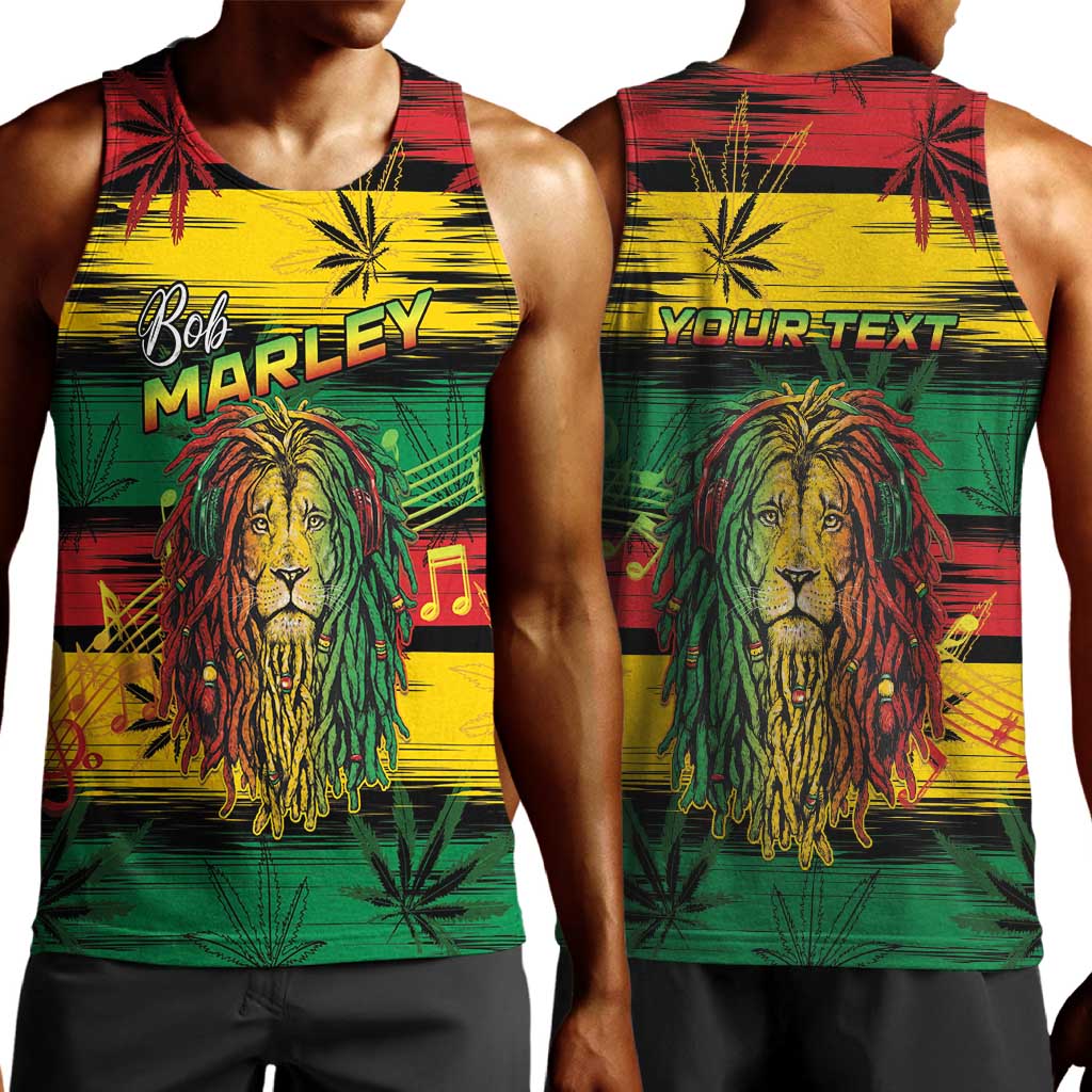 Personalised Rastafarian Lion Men Tank Top Cannabis Leaf Pattern LT15
