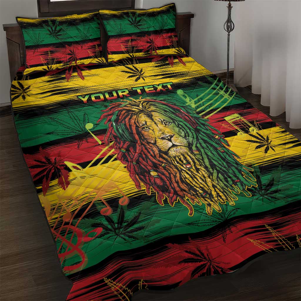 Personalised Rastafarian Lion Quilt Bed Set Cannabis Leaf Pattern LT15