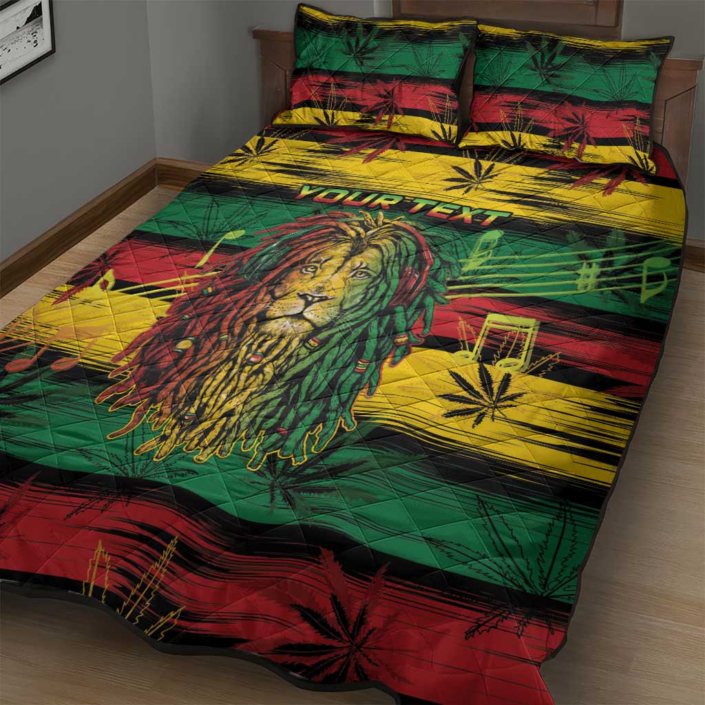 Personalised Rastafarian Lion Quilt Bed Set Cannabis Leaf Pattern LT15