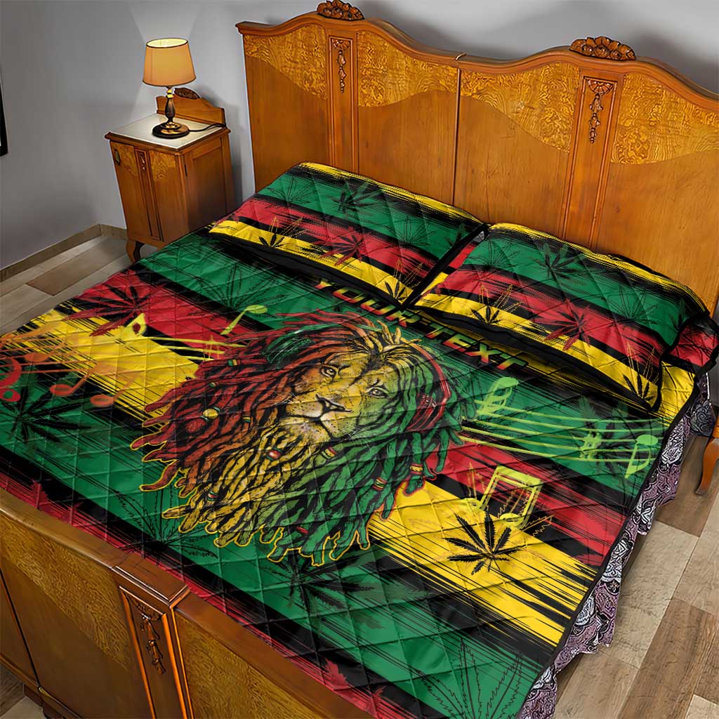 Personalised Rastafarian Lion Quilt Bed Set Cannabis Leaf Pattern LT15