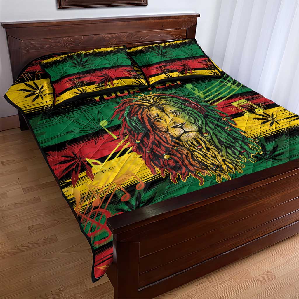 Personalised Rastafarian Lion Quilt Bed Set Cannabis Leaf Pattern LT15