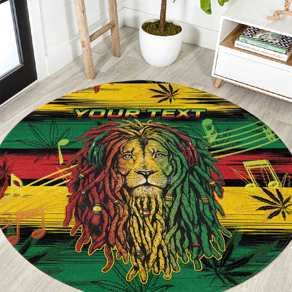 Personalised Rastafarian Lion Round Carpet Cannabis Leaf Pattern LT15