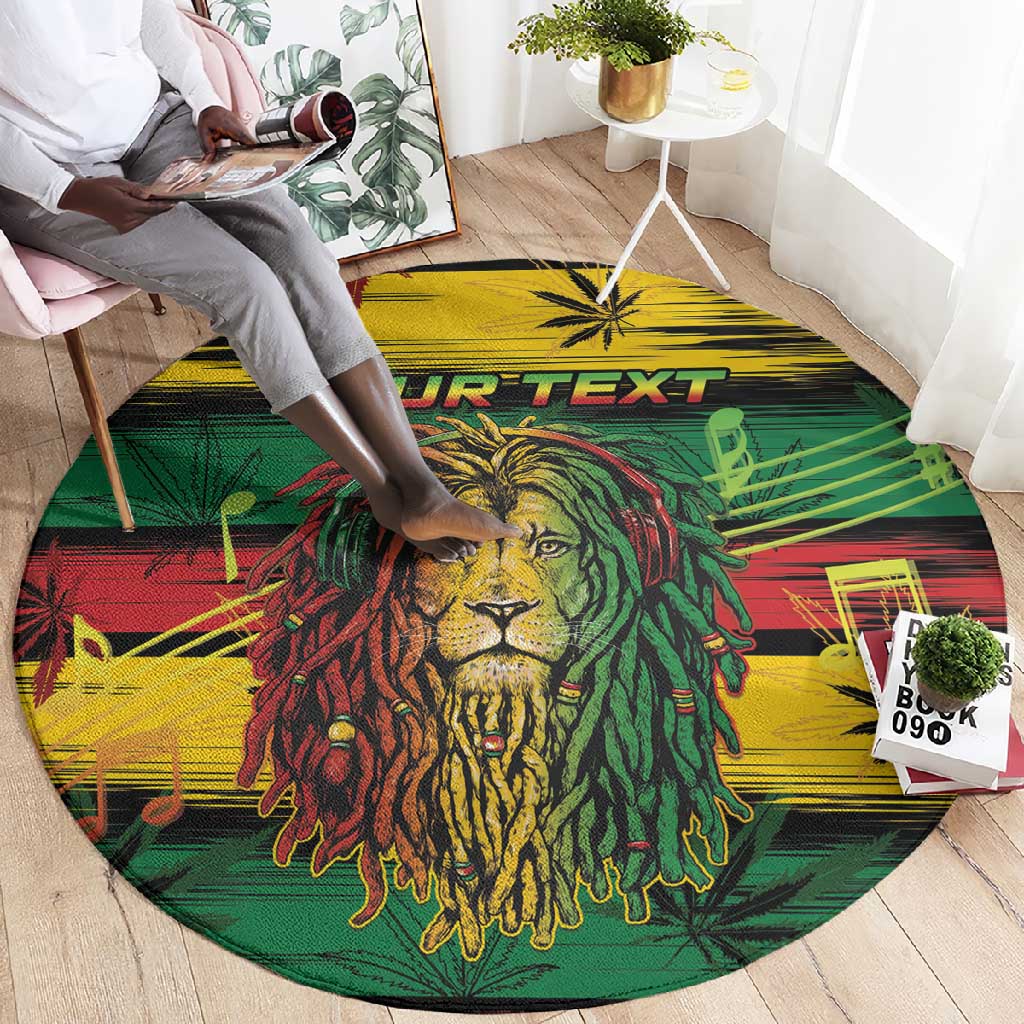 Personalised Rastafarian Lion Round Carpet Cannabis Leaf Pattern LT15