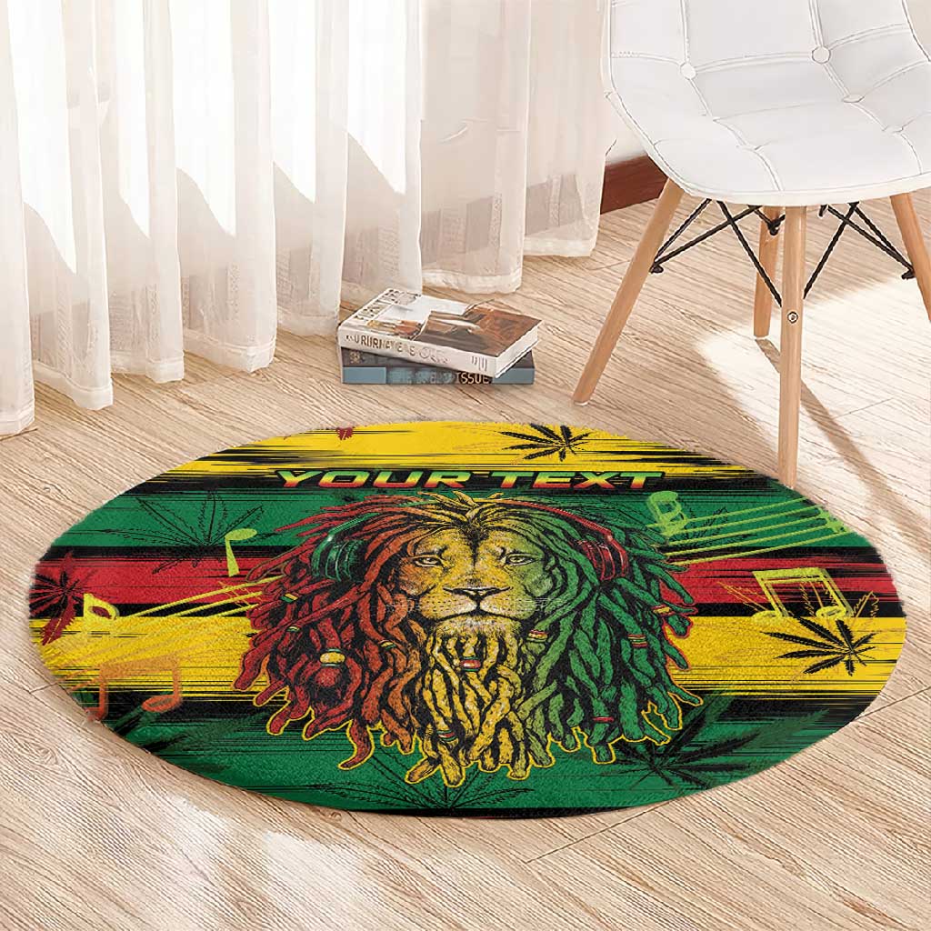 Personalised Rastafarian Lion Round Carpet Cannabis Leaf Pattern LT15