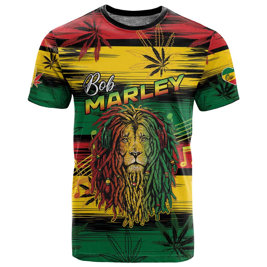 Personalised Rastafarian Lion T shirt Cannabis Leaf Pattern LT15