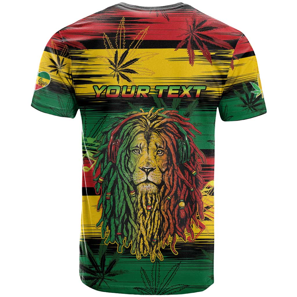 Personalised Rastafarian Lion T shirt Cannabis Leaf Pattern LT15