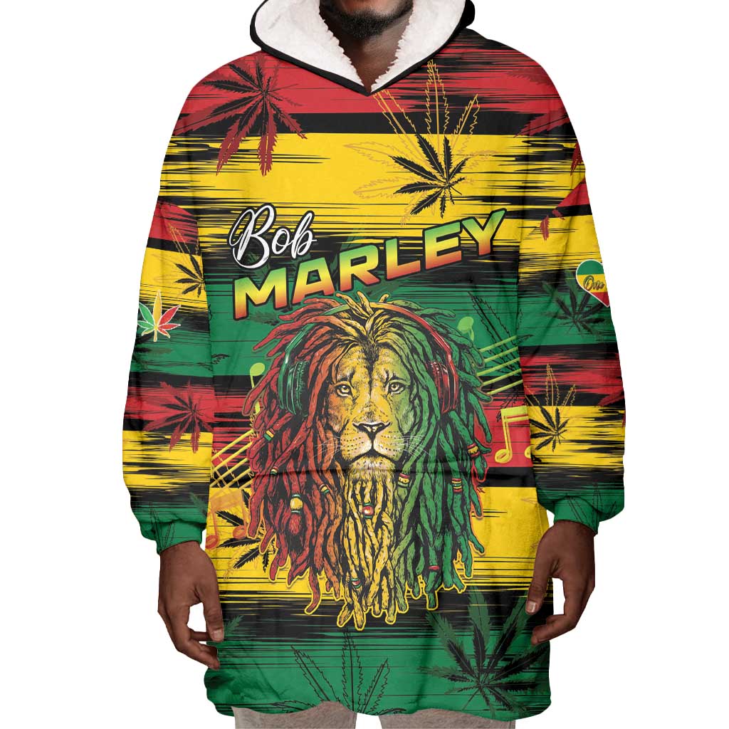 Personalised Rastafarian Lion Wearable Blanket Hoodie Cannabis Leaf Pattern LT15