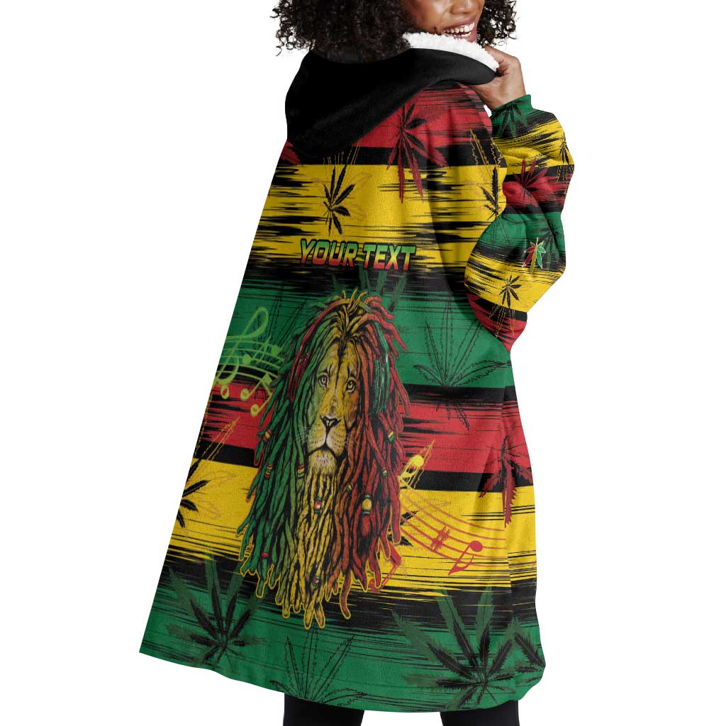 Personalised Rastafarian Lion Wearable Blanket Hoodie Cannabis Leaf Pattern LT15