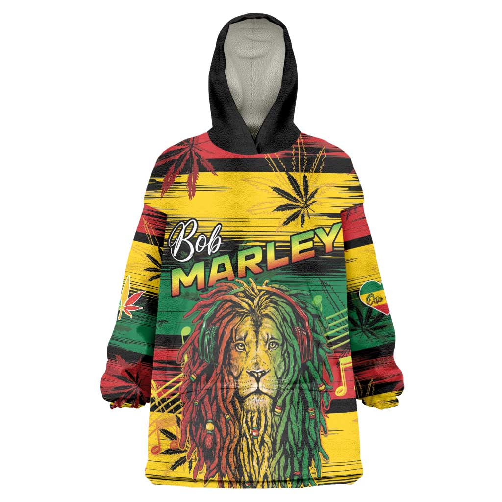 Personalised Rastafarian Lion Wearable Blanket Hoodie Cannabis Leaf Pattern LT15