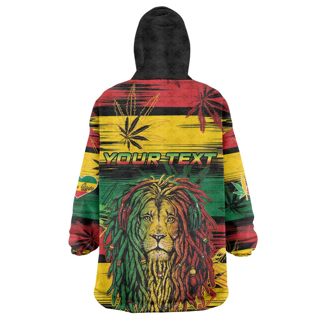 Personalised Rastafarian Lion Wearable Blanket Hoodie Cannabis Leaf Pattern LT15
