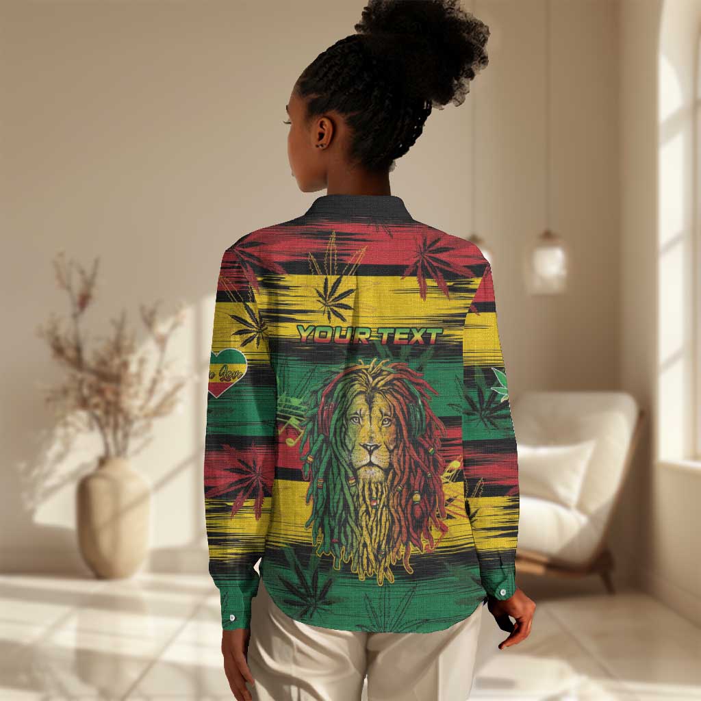 Personalised Rastafarian Lion Women Casual Shirt Cannabis Leaf Pattern LT15