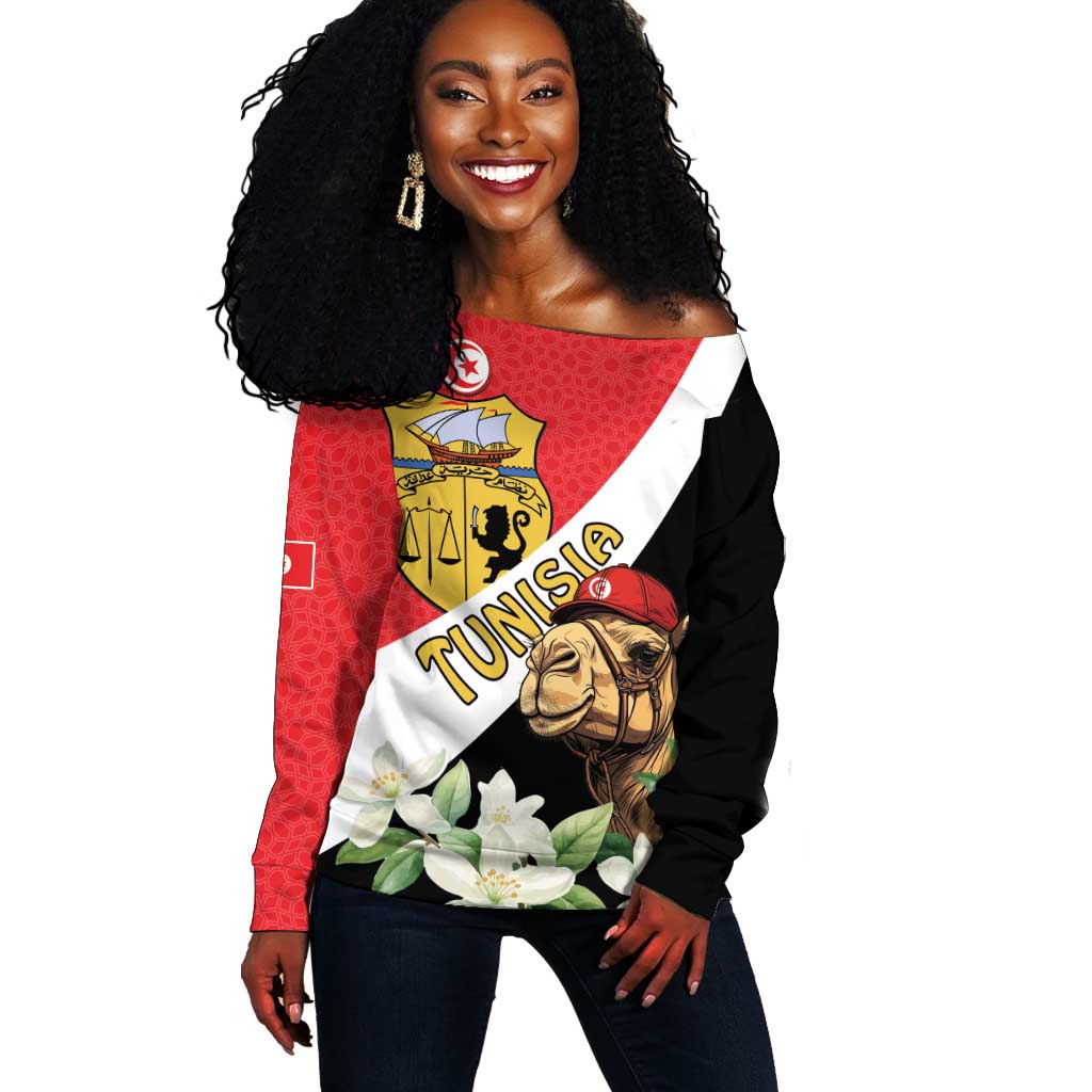Personalized Afro Tunisia Off Shoulder Sweater Camelus Dromedarius With Jasmine LT15