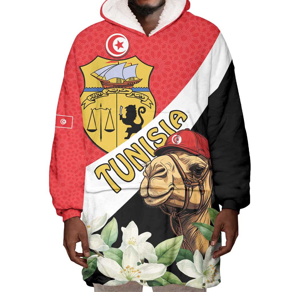 Personalized Afro Tunisia Wearable Blanket Hoodie Camelus Dromedarius With Jasmine LT15