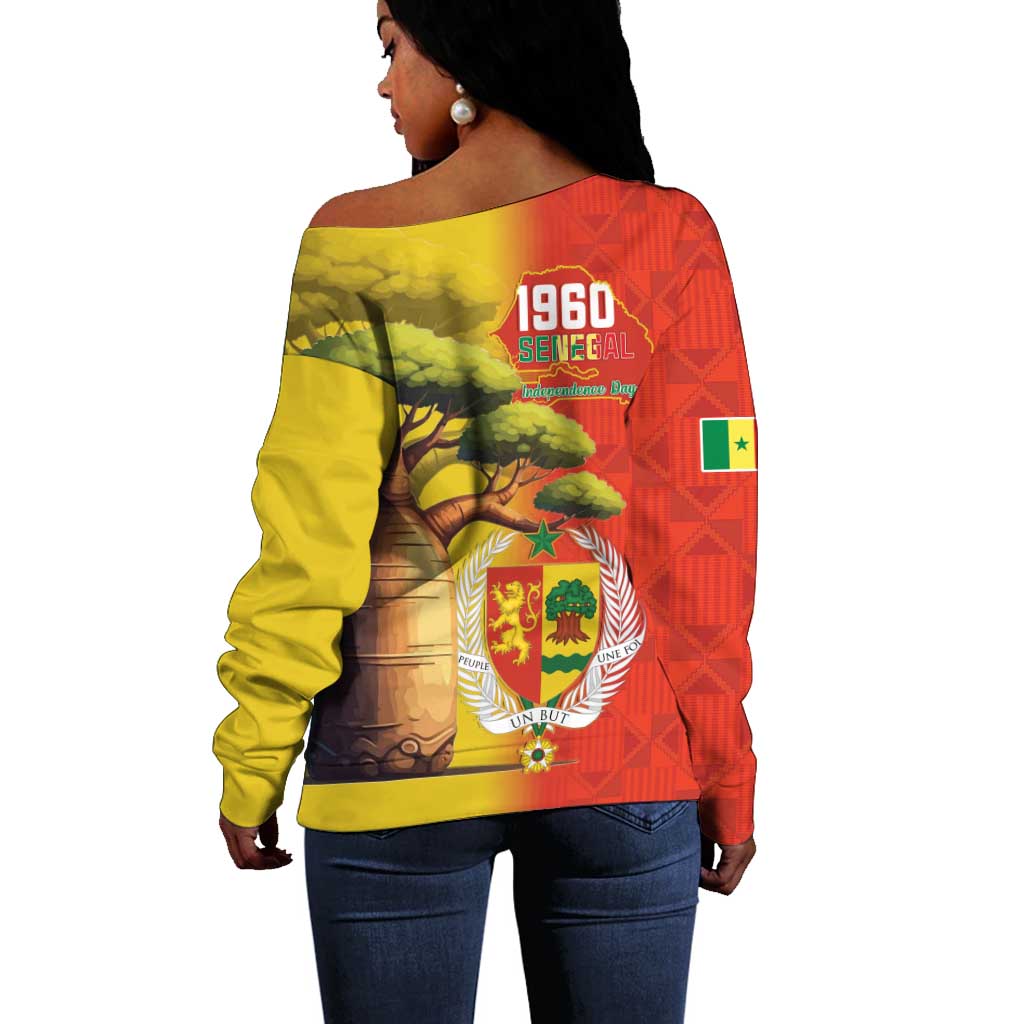 Afro Senegal Independence Day Off Shoulder Sweater 65th Anniversary - Kente Pattern LT15