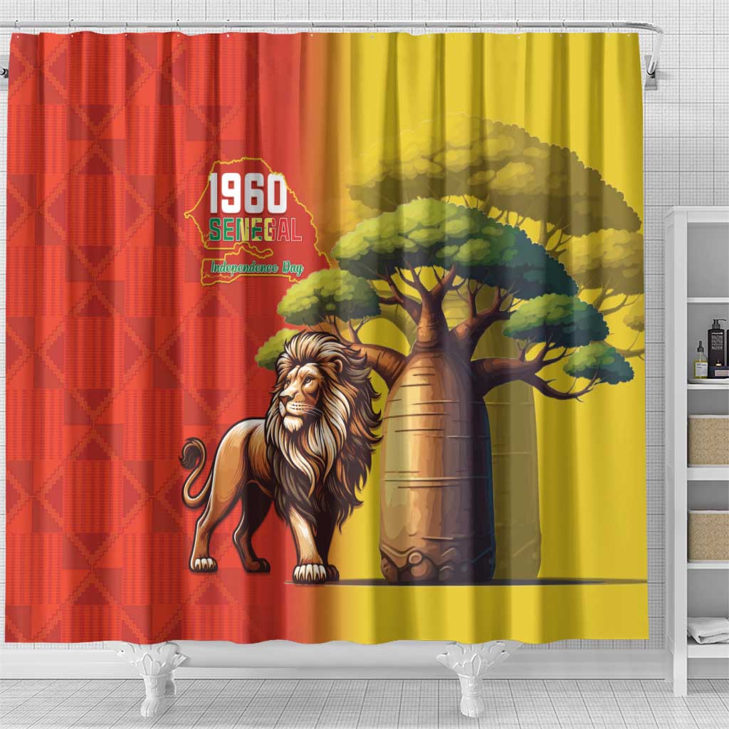 Senegal Independence Day Shower Curtain Lion With Baobab LT15
