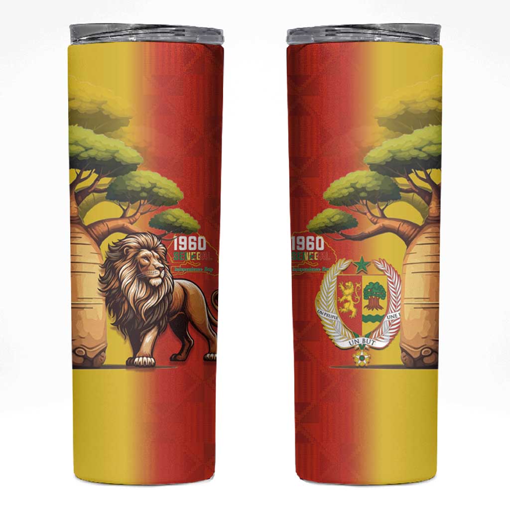 Afro Senegal Independence Day Skinny Tumbler 65th Anniversary - Kente Pattern LT15