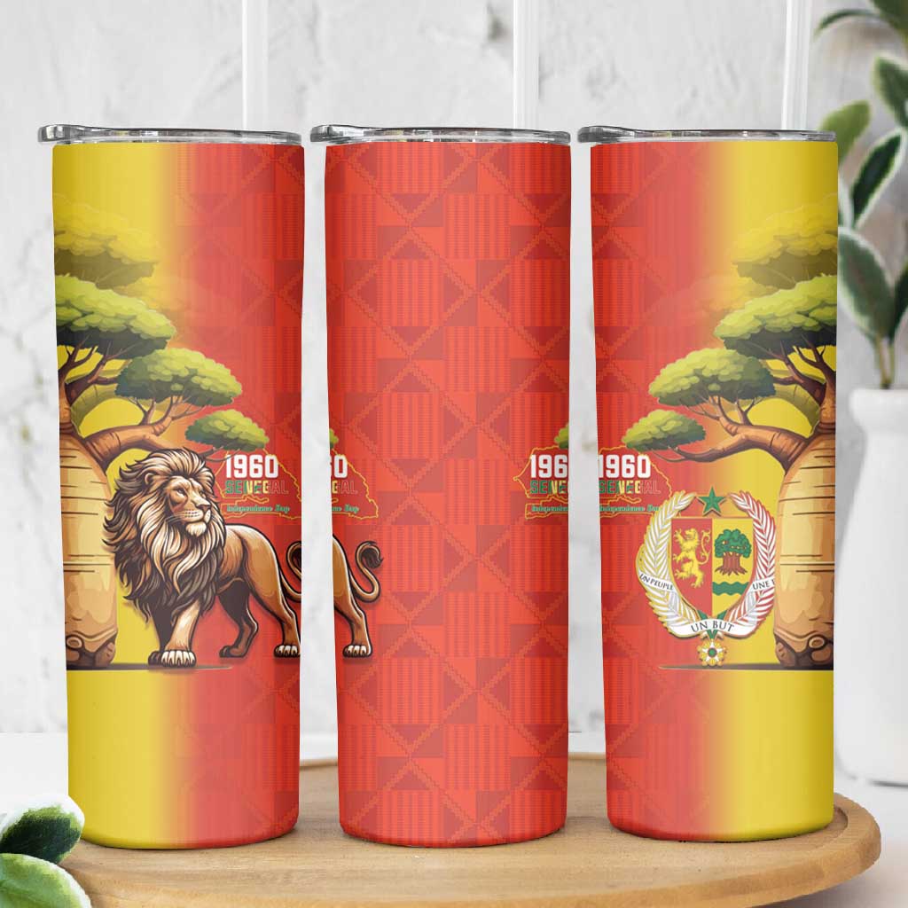 Afro Senegal Independence Day Skinny Tumbler 65th Anniversary - Kente Pattern LT15