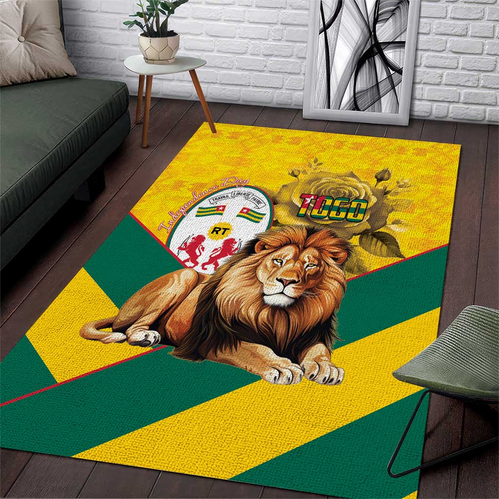 Happy Togo Independence Day Area Rug Lion With Coat Of Arms - Kente Pattern LT15
