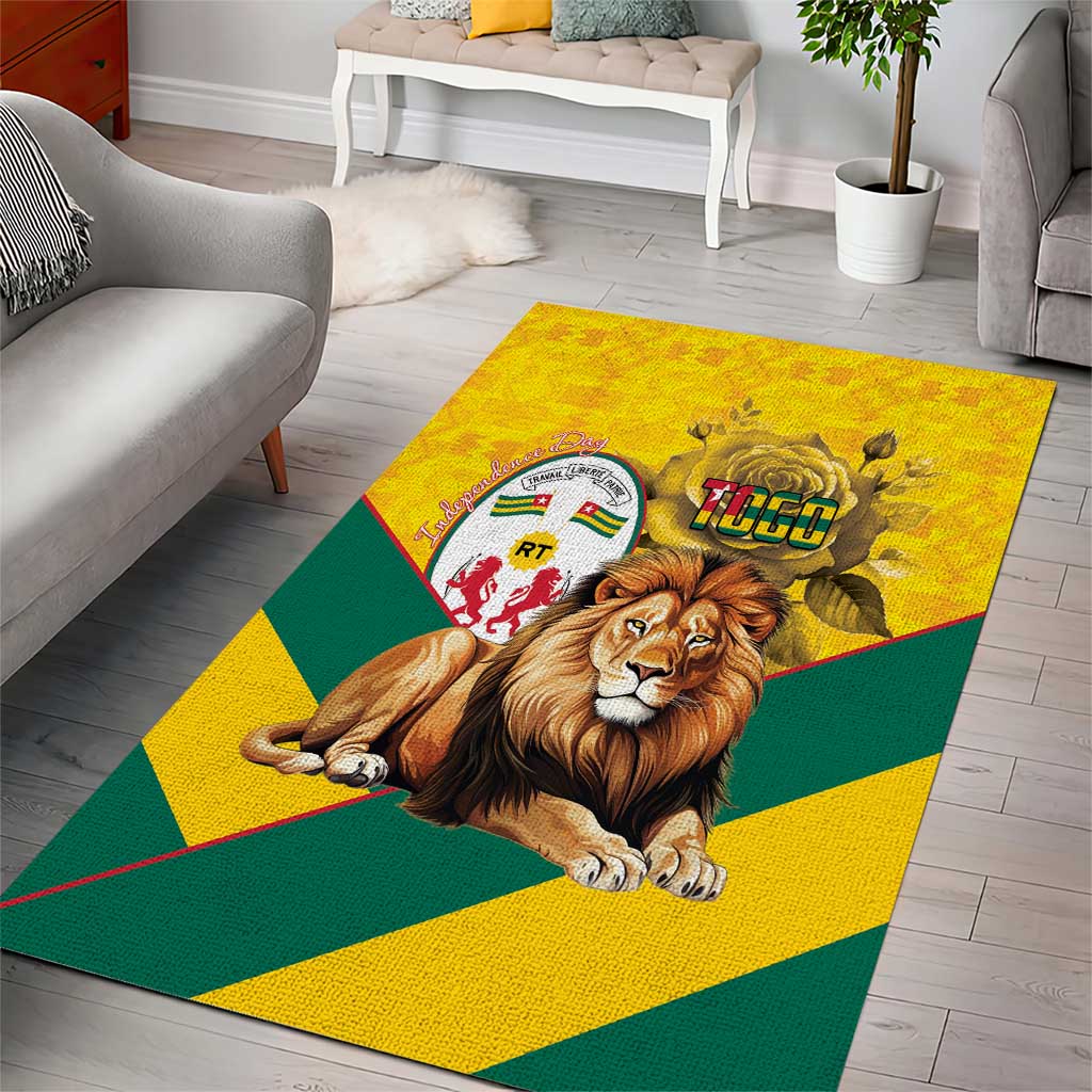 Happy Togo Independence Day Area Rug Lion With Coat Of Arms - Kente Pattern LT15