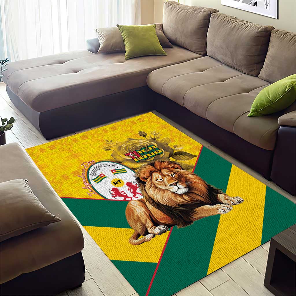 Happy Togo Independence Day Area Rug Lion With Coat Of Arms - Kente Pattern LT15