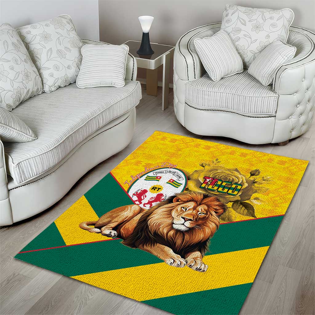 Happy Togo Independence Day Area Rug Lion With Coat Of Arms - Kente Pattern LT15