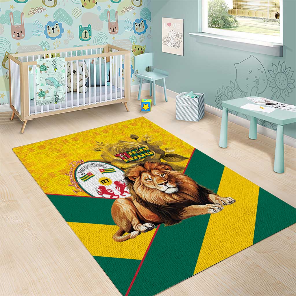 Happy Togo Independence Day Area Rug Lion With Coat Of Arms - Kente Pattern LT15