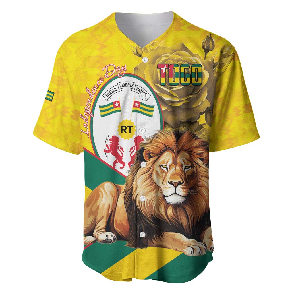 Happy Togo Independence Day Baseball Jersey Lion With Coat Of Arms - Kente Pattern LT15