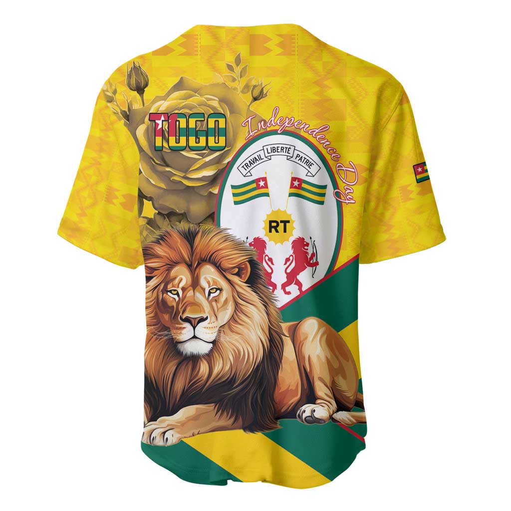 Happy Togo Independence Day Baseball Jersey Lion With Coat Of Arms - Kente Pattern LT15