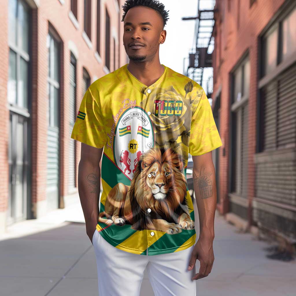 Happy Togo Independence Day Baseball Jersey Lion With Coat Of Arms - Kente Pattern LT15