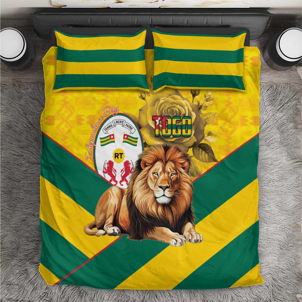 Happy Togo Independence Day Bedding Set Lion With Coat Of Arms - Kente Pattern LT15