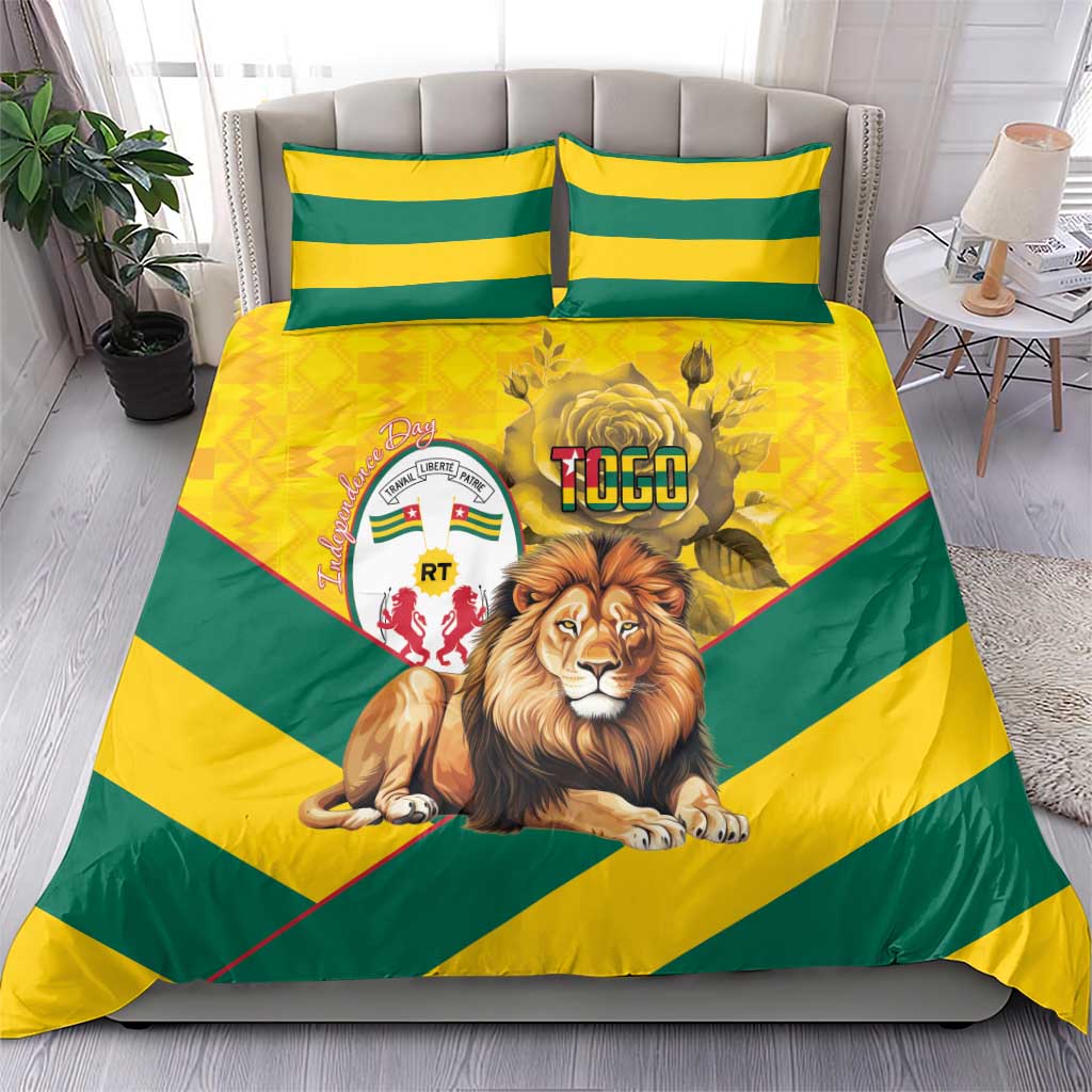 Happy Togo Independence Day Bedding Set Lion With Coat Of Arms - Kente Pattern LT15