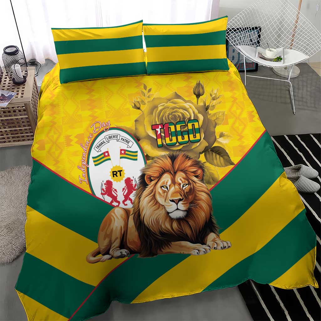 Happy Togo Independence Day Bedding Set Lion With Coat Of Arms - Kente Pattern LT15