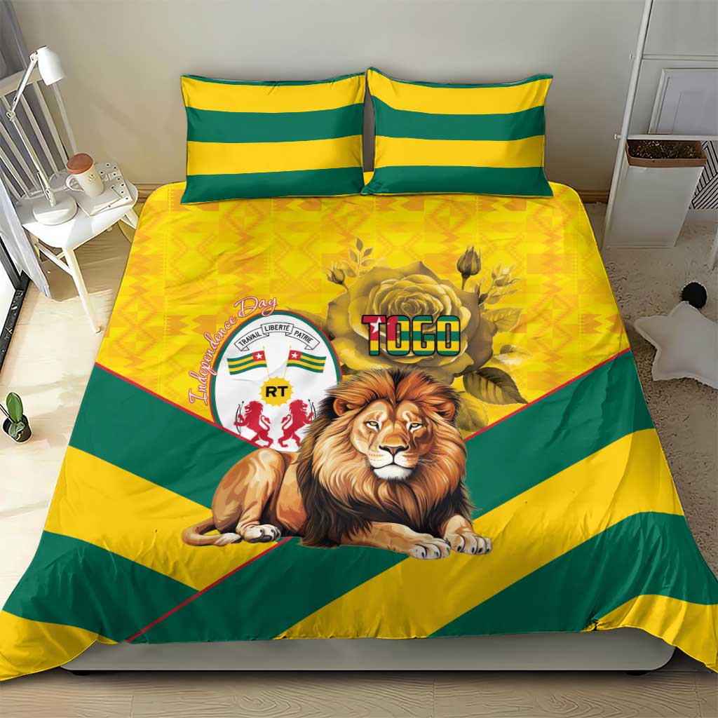 Happy Togo Independence Day Bedding Set Lion With Coat Of Arms - Kente Pattern LT15