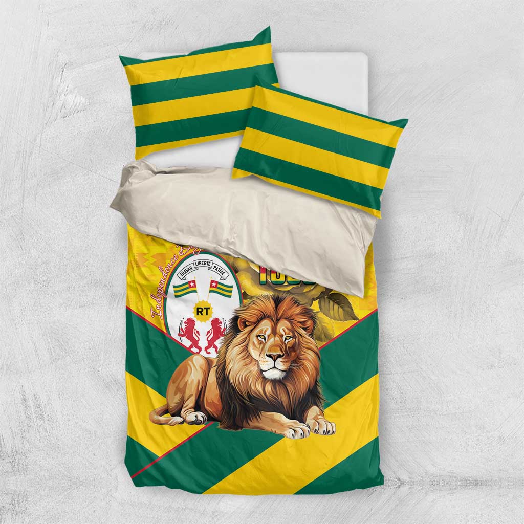 Happy Togo Independence Day Bedding Set Lion With Coat Of Arms - Kente Pattern LT15