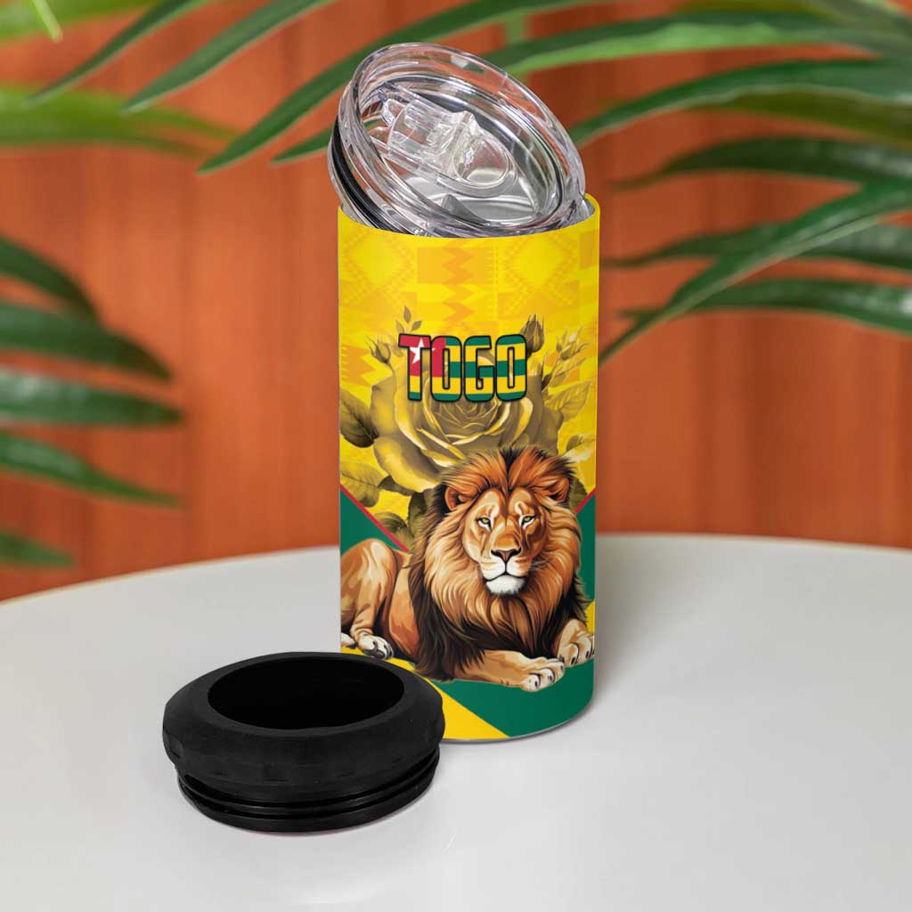 Happy Togo Independence Day 4 in 1 Can Cooler Tumbler Lion With Coat Of Arms - Kente Pattern LT15