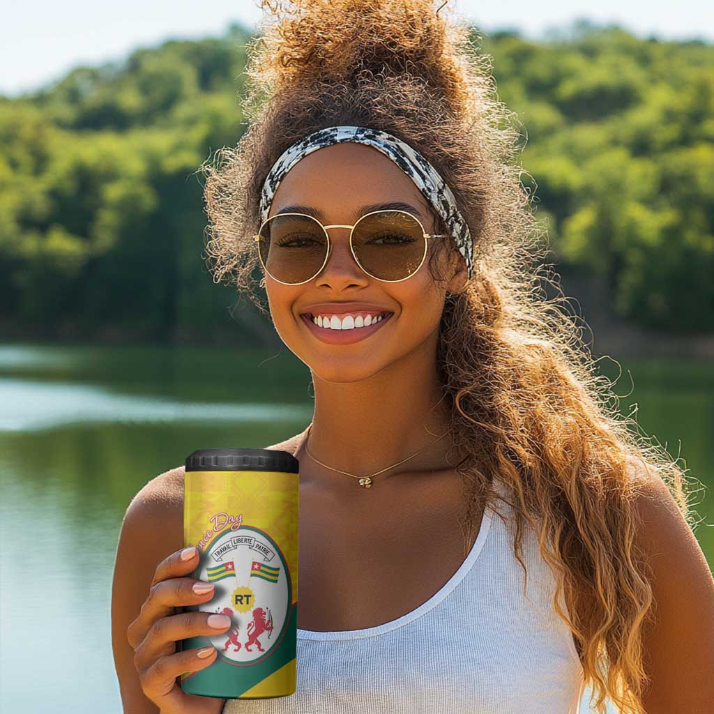 Happy Togo Independence Day 4 in 1 Can Cooler Tumbler Lion With Coat Of Arms - Kente Pattern LT15