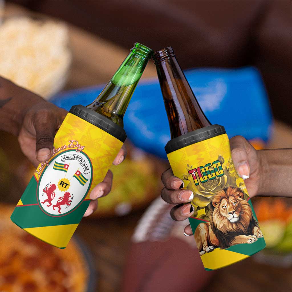 Happy Togo Independence Day 4 in 1 Can Cooler Tumbler Lion With Coat Of Arms - Kente Pattern LT15