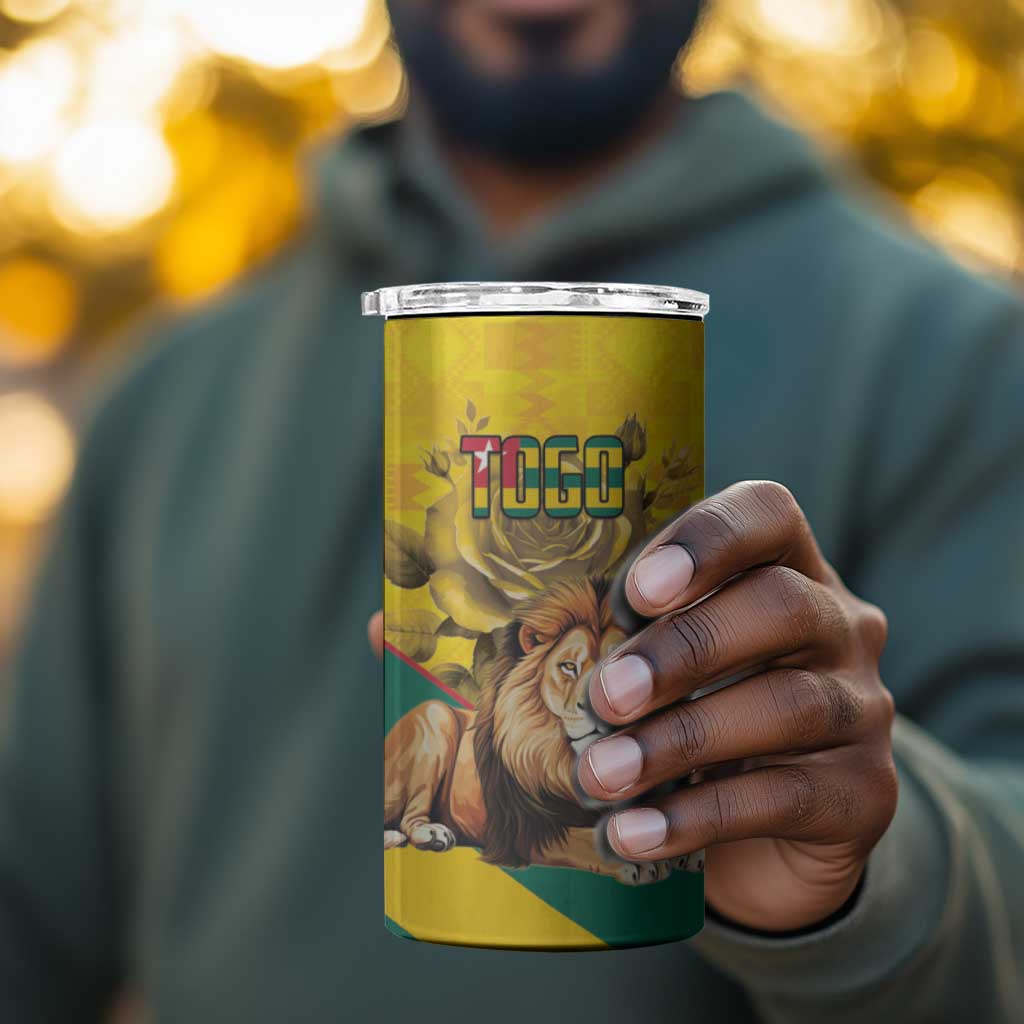 Happy Togo Independence Day 4 in 1 Can Cooler Tumbler Lion With Coat Of Arms - Kente Pattern LT15